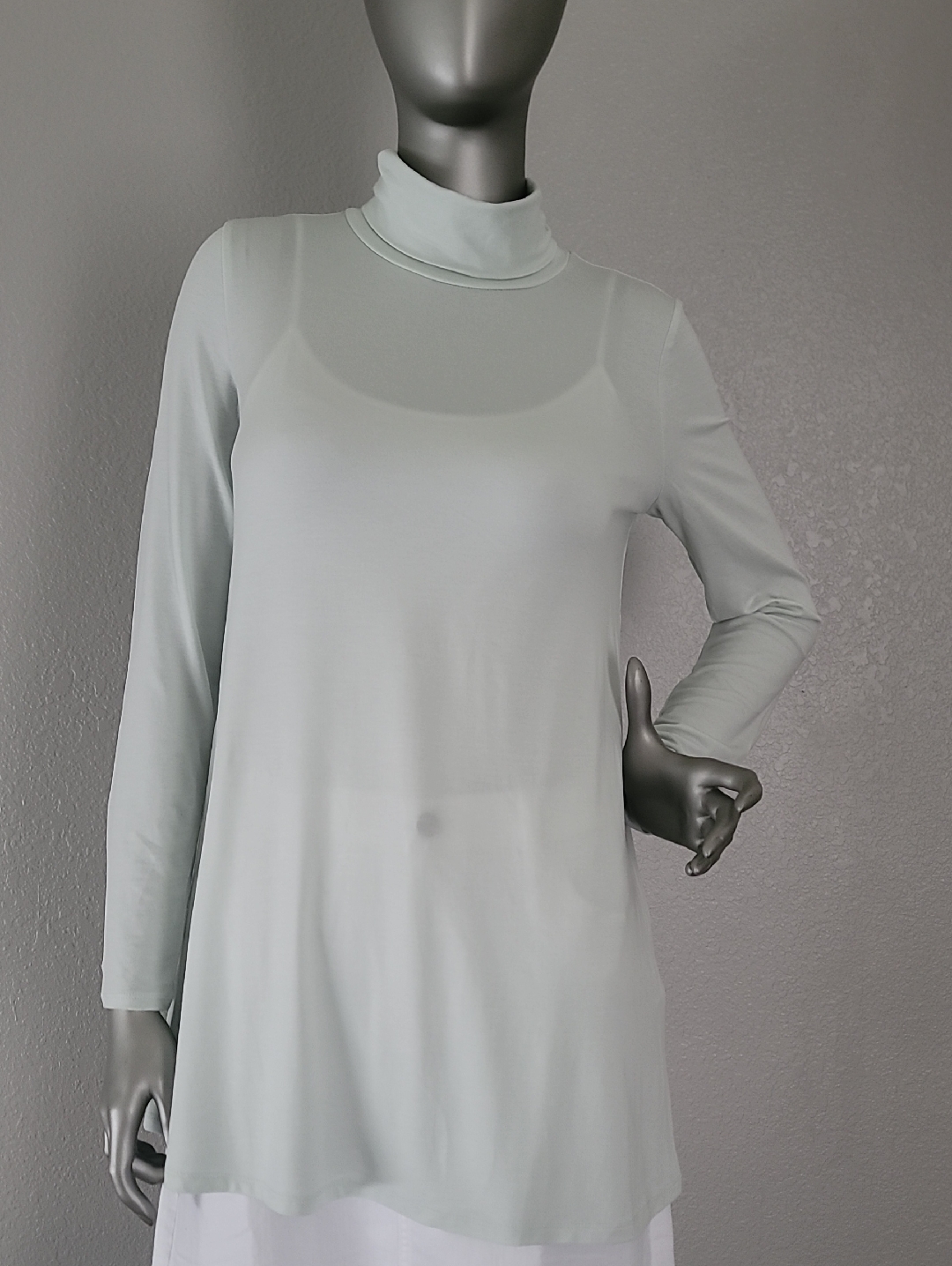 Eileen Fisher Light Green Scrunch Neck Tunic Top Size Xxs